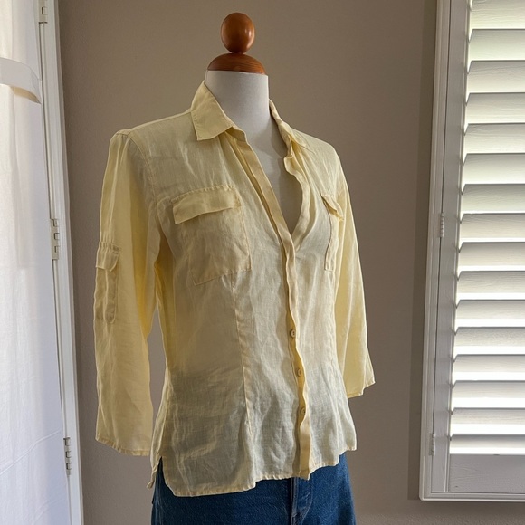 Vintage Max Studio 100% Linen Pale Yellow Button Down - Picture 5 of 5